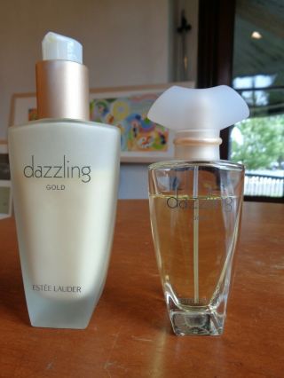 Vintage Dazzling Gold Estee Lauder Body Lotion & Eau De Parfum Spray Atomiseur