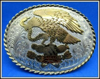 Vintage Boyd Reno Nevada Sterling Silver Front Eagle Snake Cactus Belt Buckle