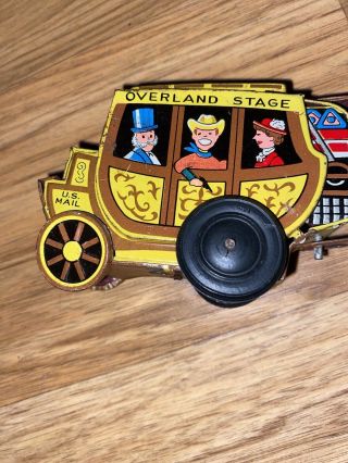 Rare Antique Tin Litho Wind - Up Toy Stagecoach.  Overland Stage 4 Cars