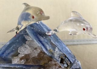Dolphin Pair from Rock Crystal on Kyanite 4 1/2 