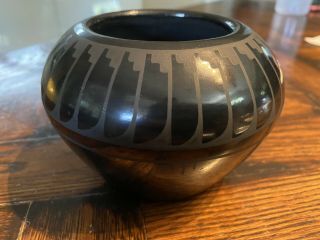 Vintage San Ildefonso Pueblo Blackware Pottery Bowl Artist Alice &ruben Martinez