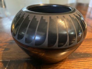 Vintage San Ildefonso Pueblo Blackware Pottery BOWL artist ALICE &RUBEN MARTINEZ 2