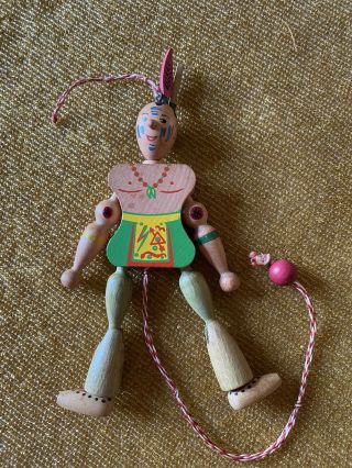Vtg Indian Native Amer.  Wood Pull String Puppet Toy Jumping Jack Austria Vguc