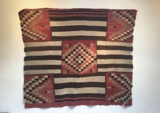Navajo Native American Third Phase Cheifs Blanket Rug With Eagle Feather Designs