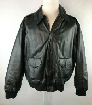 Mens Xl Vtg Us Army Air Force A - 2 Flyers Aviation Jacket Black Leather Nsn 8415