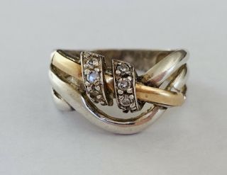 Vintage 950 Sterling Silver 18k Gold Diamond Accent Wrap Band Ring Size 7.  5