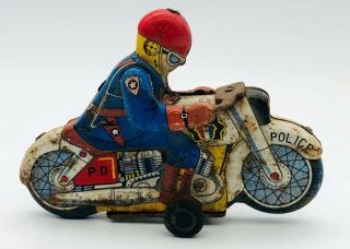 Vintage 1960 ' s Police Motorcycle Japan made Tin Toy 3
