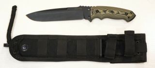 Hogue 7 " Ex - F01 Fixed Blade Knife,  Drop Point,  Black With Green G10 Scales