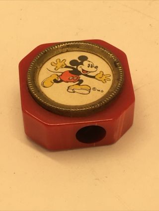 Vintage 1930’s Mickey Mouse Bakelite Pencil Sharpener Cherry Red 1&1/8” Disney