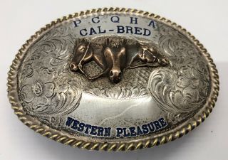 Vintage Solid Sterling Silver Pcqha Belt Buckle Rodeo Cal - Bred Western Pleasure