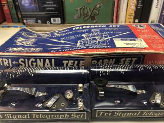Vintage Tin Litho Junior Morse Code Set - Postal Elkay Tri Signal Telegraph - Box