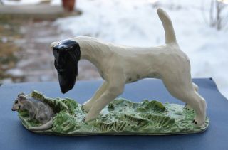 Smooth Fox Terrier With A Rat.  Handsculpted Ceramic Ooak.  Look
