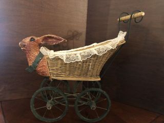 Vintage Rabbit Head Wicker Doll Carriage