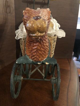 Vintage Rabbit Head Wicker Doll Carriage 3