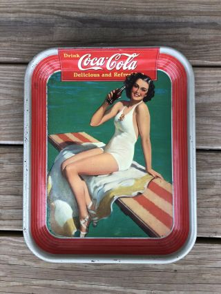 Vintage 1939 Coca - Cola " Swimsuit " Tray 10 1/2 " X 13 1/4 "