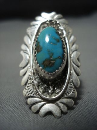 Huge Vintage Navajo Hasteen Turquoise Native American Sterling Silver Ring Old