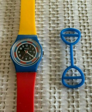 Vintage 1985 Swatch Watch “racer " Ls102 W/scratch Guard