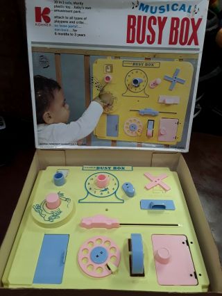 Vintage 1970s Kohner Musical Crib Busy Box Pink Blue Yellow