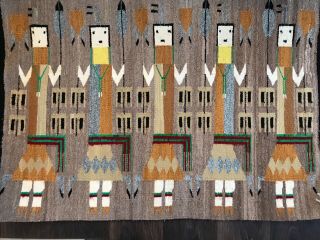 Extraordinary Navajo Wool Yei Corn Plant Pictorial Rug,  Mid 20th 40” X 27”