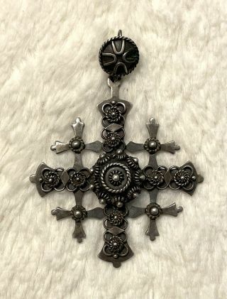 Vintage Sterling Silver Taxco Mexico Jerusalem Crusader Cross Pendant