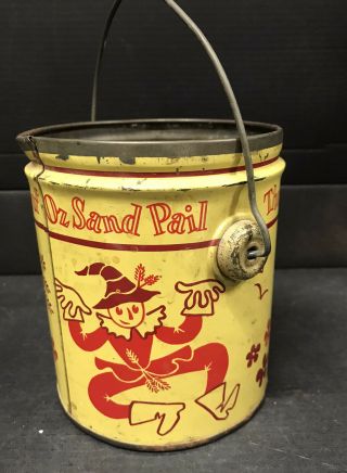 Vintage Childrens Wizard Of Oz Sand Pail Metal Old Estate 3