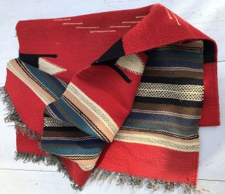 Old Weaving Chimayo Textile 58 X 18 1” Fringe Wall Hanging Table Throw Rug