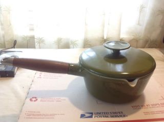 Vtg Copco Michael Lax Denmark Avocado Green Enamel Cast Iron Sauce Pan Pot W Lid