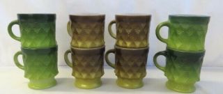 8 Set Vintage Anchor Hocking Fire King Coffee Cups Mugs Kimberly Diamond Pattern