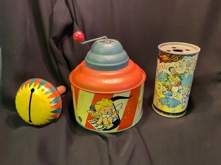 Vintage Antique Childs Metal Tin Wind Up Toy Ohio Art Co - 147,  2 More Tin Toys