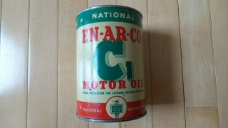 Vintage National En - Ar - Co C1 Motor Oil 1 Quart Can