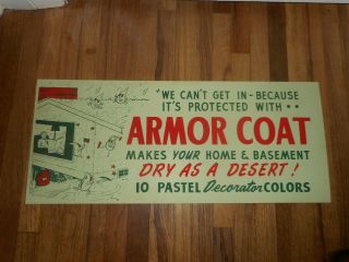 Vintage Cardboard Armor Coat Paint Store Advertising Sign W Great Graphics