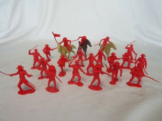 Marx Reissue Set Of 20 Alamo Mexican Soldiers Presidio Type In Red W/ Horses