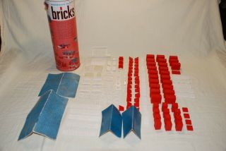 Vintage American Plastic Bricks Building Set By Halsam No.  725 W/ Orig Canister