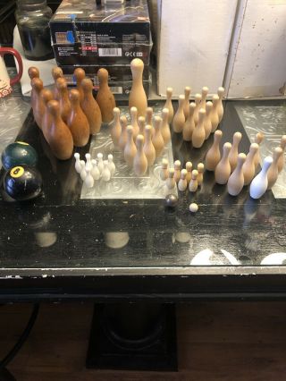 Vintage Miniature Bowling Set Antique Wooden Bowling Sport Game With