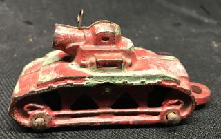 Antique Arcade Hubley Kenton 3 7/8” Cast Iron Military Army Tank,  Red