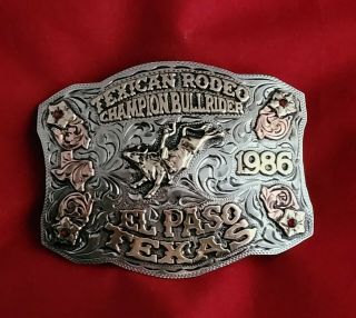Rodeo Trophy Buckle ☆1986☆ El Paso Texas ☆ Bull Riding Champion ☆vintage 281