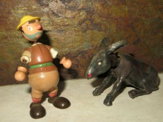 Vtg Miniature Wooden Goula Guy & Vtg Mule Nodder Bobblehead Donkey Celluloid ?