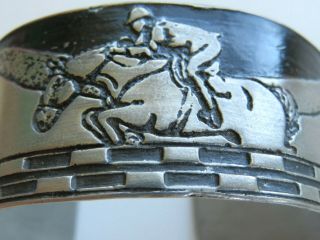 Equestrian Horse Show Jumper And Rider Wide Cuff Brushed Pewter Bracelet Equine