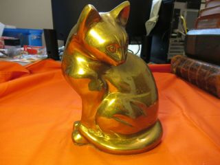 Heavy,  Vintage,  Solid Brass Cat 7 " Tall & 3 Pounds