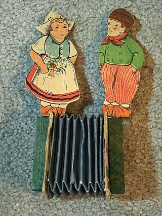 Vintage Wood Hand Made Painted Dutch Boy Girl Accordion Folk Art Puppet Toy