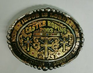 2003 Fancy Easter Team Roping Champion Trophy Buckle Rodeo Gemstones