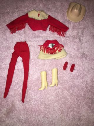 Vintage Barbie Western Cowgirl Red & Cream Colored Outfit With Hat & Boots