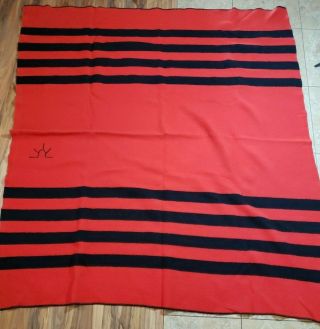 Vtg Baron Woolen Mills Utah Wool Blanket Red Black Stripes 78x88