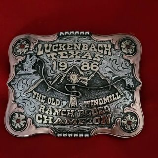 Rodeo Trophy Buckle☆1986☆luckenbach Texas Calf Roping Champion Vintage 432