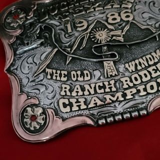 RODEO TROPHY BUCKLE☆1986☆LUCKENBACH TEXAS CALF ROPING CHAMPION VINTAGE 432 3