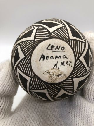 Juana Leno Acoma Pueblo Pottery Black and White Seed Pot Signed circa 1970’s 4