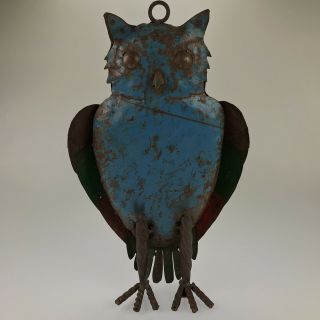 16” Vintage Brutalist Pieced Metal Owl Yard Art Sculpture Midcentury Modern Bird