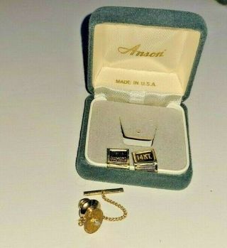 Vintage Anson 14k Yellow Gold Diamond Tie Tack 2.  6 Grams Total In Weight