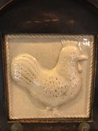 Vintage Ceramic Chicken Rooster Tile on Wood Towel Apron Holder Wall Hook 2