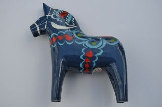 Grannas A Olsson Vintage Blue 5 " Swedish Dala Hand Painted Wood Horse W/label